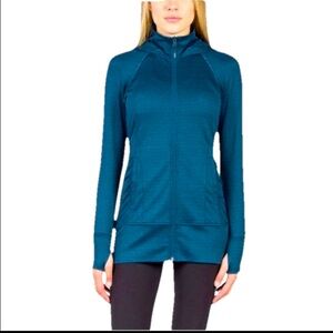 Mondetta Women’s Medium Teal Blue Stretch Thumbholes Hooded Zip Athletic Jacket